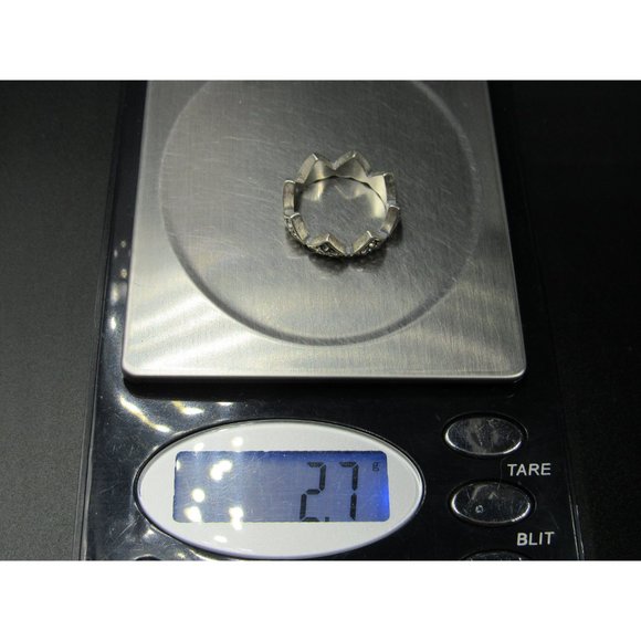 Size 6 Sterling Silver Tarnished Clear Crystal Hearts Band Ring - Picture 5 of 5